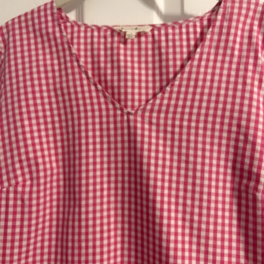 Jane and Delancey Pink Checked V-Neck Blouse Top 3/4 Bell‎ Sleeves Size Medium - Picture 2 of 6